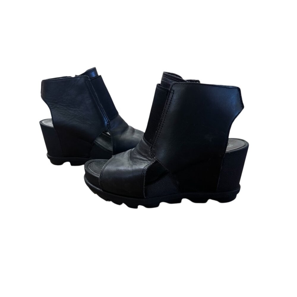 Sorel Joanie II Bootie Platform Sandals Womens 9 Black Cut Out Comfort Zipper - Picture 12 of 14